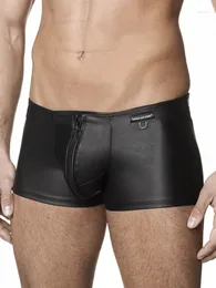 Women's Panties Sexy Zipper Crotch Boxershorts Men Underwear Lingerie Black Gay Fetish Boxer Shorts Vinyl Leather Mens Underware