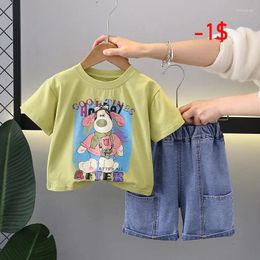 Clothing Sets MiniAinis Summer Boys Cartoon T Shirt Denim Shorts 2 Pieces Suit Boy Short Sleeve O-neck Set Children Cotton Clothes