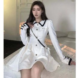 Casual Dresses 2024 Spring And Autumn French White Dress Womens Tighten Waist Temperament Long Sleeves High End