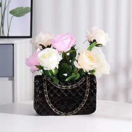 Designer bag shape vase Creative resin flower pots black pink white 3 colors gift vase home decoration