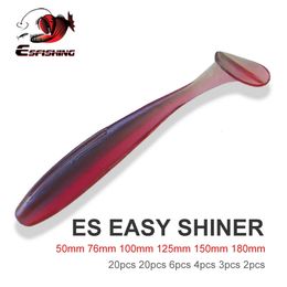 ESFISHING T tail Shad Soft Baits 50 76 100 125 150 180mm ES Easy Shiner Isca Artificial Silicone Pesca Fishing Lures Tackle 240407