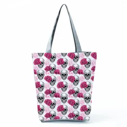 Shoulder Bags Skull Floral Printed Cool Handbags Fashion Halloween Tote Female Eco Friendly Bag Travel High Capacity Shopping
