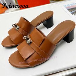 Dress Shoes Ladies Summer Heels Slippers Women Luxury Outdoor Brown Beach Mules Casual Fashion Sandals Brand Design Slides For Woman