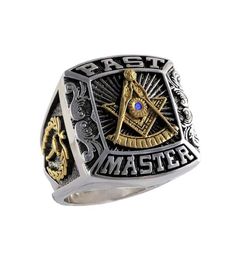 Gold filled past master masonic rings 316L Stainless steel punk style mens mason ring3778540