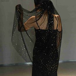 Wedding Hair Jewelry V209 Black Bridal Veils 1 Tier Wedding Veil Sparkly Gold Star Draped Veu Shining Star Moon Bronzing Glitter Tulle Bachelorette