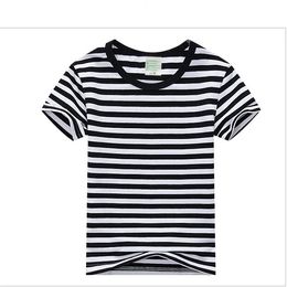 Plain Girls and Boys T-Shirt Unisex Striped Black White Cotton Tops Tees Summer Kids Clothes for 2 3 4 6 8 10 Year Old RKT174001 240509