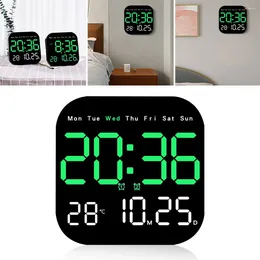 Wall Clocks Digital Display Time Temperature Week Electronic Table Clock 12/24H Wall-mounted LED Alarm With Remote Control