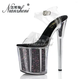 Sandals 20cm Black Bling 8Inch Thin Stripper Heels Peep Toe Catwalk Nightclub Women's Shoes Exotic Dancer Sexy Fetish