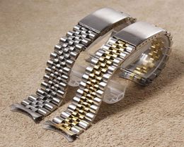 Silver Yellow Gold Stainless Steel Watch Band Bracelets Curved end Watchband For Watch 13mm 17mm 20mm179H9042635