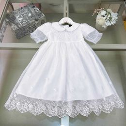 girls partydress Letter logo embroidery baby skirt Size 90-150 CM kids designer clothes Pure white lace design Princess dress 24April