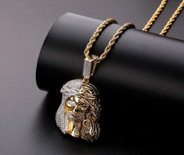 Pendant Necklaces Hip Hop Half Mechanical Face CZ Zircon Paved Bling Iced Out Jesus Piece Pendants Necklace For Men Rapper Jewelry4584792