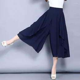 Women's Pants Women High Waist Chiffon Wide Leg Skirt 2024 Fashion Elegants Summer Calf-Length Large Size M-4XL Loose Trousers