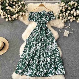 Basic Casual Dresses Romantic Floral Print Off Shoulders Long Women Dress 2024 Summer Fashion Bohemian Vacation Beach Dress Party Robe Femme