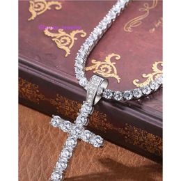 Colar de pingente cruzado Hip Hop 4mm 5mm VVs Moissanite Diamond Tennis Chain Sier para mulheres joias