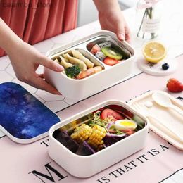 Bento Boxes Microwave Double Layer Lunch Box Stainless Steel PP Bento Box Portable Container Drop shipping L49