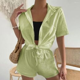 Women's Blouses Women Outfit Shirt Shorts Set Casual With Elastic Drawstring Waist Wide Leg 2 For Summer