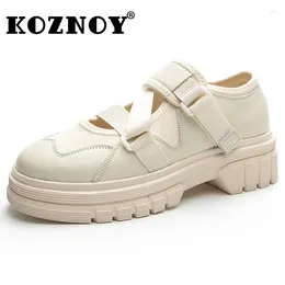 Dress Shoes Koznoy 4CM Genuine Leather Spring Hook Chunky Sneaker Board Soft Flats Ladies Breathable Ethnic Vulcanize Loafers Women