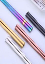 Glossy Titanium Goldplated Chopsticks Colourful Stainless Steel Chopsticks Rose Gold Black Rainbow Square Chopsticks120pair T1I827046795