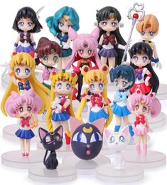 16pcslot Anime Sailor Moon Figures Q Version Tsukino Usagi Sailor Mars Mercury Jupiter Venus Saturn PVC Figure Toys7906080
