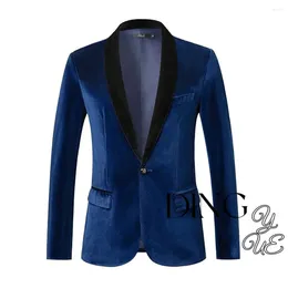 Men's Suits Mens Velvet Blazer Slim-Fit Solid Color One Button Sport Coat Jacket For Wedding Dinner Party