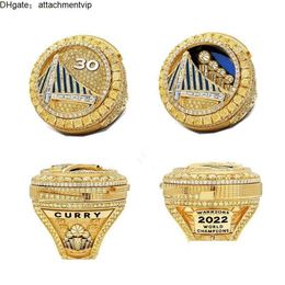 Three Stone Rings 2022 Curry Basketball Warriors Team Championship Ring With Wooden Display Box Souvenir Men Fan Gift Jewelry Drop De Dhda2