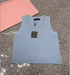 Miu Tank Womens Clothes T Shirt Designer Women Miu Fashion Sexy Halter Tops Party Crop Top Embroidered Tank Top Spring Summer Backless Rhinestone Sex Shirt 803