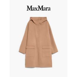 여자 코트 캐시미어 코트 디자이너 패션 코트 Maxmaras 2024 봄/여름 신제품 여성 양모 후드 코트 낙타