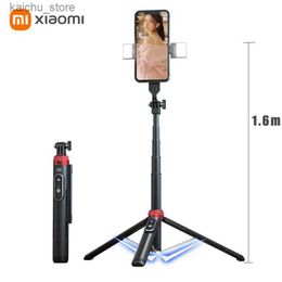 Selfie Monopods Selfie Stick 1.6 M Extended Aluminium Alloy Floor Tripod with Fill Light Charging Bluetooth Remote Control for IOS Android Y240418