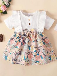 Girl Dresses 0-18M Toddler Baby Floral Dress Born Birthday Party Infants Play With Bow