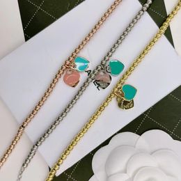 As Original designer Girl women Green pink red T double heart beads bracelets Cute Love 18K Gold silver rose logo engraved Bangles Fashion Jewelry teenage 19cm