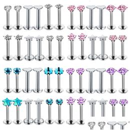 Navel & Bell Button Rings 12Set 16G Labret Piercing Stud Lip Ring Set Crystal Jewellery Helix Tragus Earring Cartilage Nose Pircing 230 Dh1L7