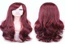 WoodFestival lolita wave wig heat resistant synthetic hair bangs natural burgundy wigs for women african americans1768317