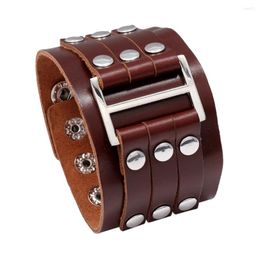 Link Bracelets 1pcs Brown Accessory Retro Multi-layer Rivet Cowhide Bracelet With Personalized Punk Style Men's Wide Leather