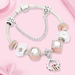 Charm Bracelets Drop Classic Heart Pendant Bangles Rose Gold Colour Round Square Crystal Bead Bracelet For Women Gift