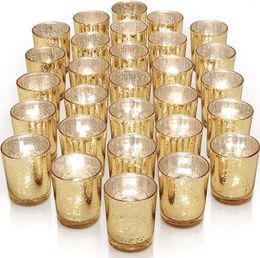 Candle Holders Set Of 12 Speckled Mercury Silver Glass Holder Bulk - Ideal For Rehearsal Dinner Decor & Wedding