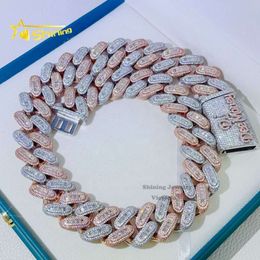 Baguette Diamond Rose Mix White Gold Two Tone Solid Heavy Thick 25Mm Custom Name Clasp Moissanite Cuban Chain