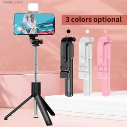 Selfie Monopods Cell Phone Selfie Stick Tripod Bluetooth Remote Wireless Selfi Stick Phone Holder Stand with Beauty Fill Light for Phone Y240418 Y281RJ