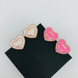 Designer Double Letter Stud Earrings Heart Shaped White Enamel Stud Earrings Geometric Set Crystal Stud Earrings Never Fade Brass Jewellery