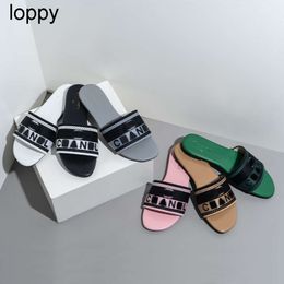 New Designer Slides Women Embroidered Fabric Slide Slippers Summer Beach Ladies Walk Sandals Fashion Low heel Flat slipper Shoes Slippers