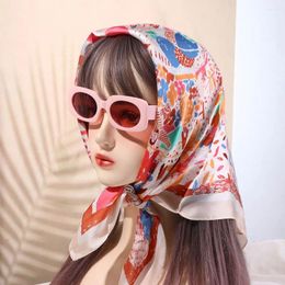 Party Supplies Retro Luxury Female Stripe Flower Print Women Silk Scarf Square Head Hair Tie Band