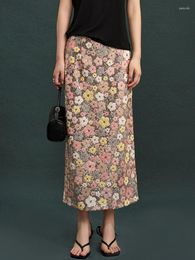 Skirts Sequin Flower Midi Skirt Embroidered Floral Back Split Stretch High Waist 2024 Spring/Summer In Woman Clothing