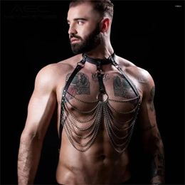 Bras Sets Men Sword Belt Faux Leather Body Chest Chain Harness Punk Male Bondage Costume Sexy Toy Gay Club Rave Straps Crop Top