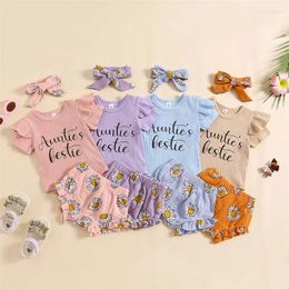 Clothing Sets 0-24 Months Born Baby Girl Summer Floral Clothes Set Sleeve Romper Top Flowers Shorts With Headband Lovely 3PCS Outfit