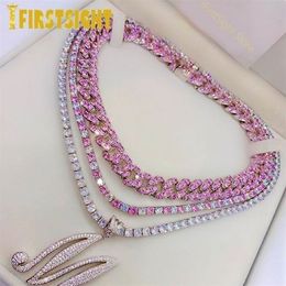 Iced Out Bling 5A Zircon 5mm Tennis Chain Necklace Women Men Hip Hop Fashio Jewellery Gold Silver Colour Pink CZ Charm Choker 220212200x