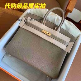 Women Luxury Handbag L Elephant Grey Bag Full Hand Wax Thread Original Togo Leather 25/30/35 Gold and Silver Buckle