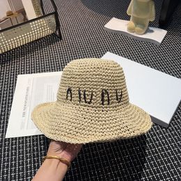 Womens Fashion Beach Sunshade Fisherman Hat Classic Grass Woven UV Protection Hat High Quality High Top Decorative Hat with Original Box