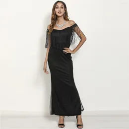 Party Dresses The Tassel Cocktail Dress Sexy One-line Shoulder Tight Fit Hip Wrap Long