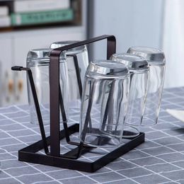 Kitchen Storage Steel Bottle Cup Hanging Drying Rack 6 Hook Organizer For Drinking Glass Containers With Protective Rubber Ends Hooks