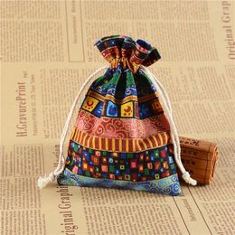 Shopping Bags 30pcs/lot 13x18cm 5x7 Inches Ethnic Style Tribe Cotton Linen Drawstring Pouches Tribal Gift Package Storage Bag