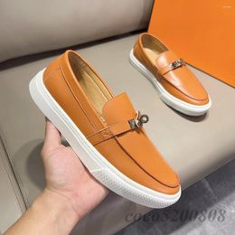 Casual Shoes Spring Autumn Mens Fashion Genuine Leather Platform Loafers Metal Decoration Tennis Flats Round Toe Slip-on